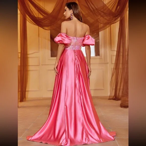 Off Shoulder Sequin Overlay Tube Party Dress - Picture 5 of 5